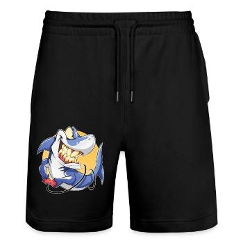 Gamer Shark de jeu - Short de jogging bio TRAINER Stanley/Stella unisexe - noir - Devant - Nik (191cm) & Marisol (170cm)
