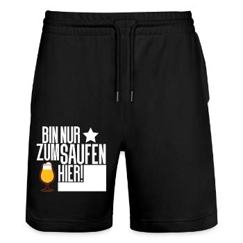 Bin nur zum Saufen hier - Stanley/Stella Unisex Bio Joggingshorts Trainer  - Schwarz - Vorne - Nik (191cm) & Marisol (170cm)