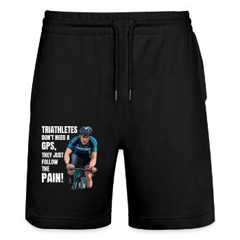Swim Bike Run Triathlon Triathlete Athletics - Stanley/Stella Trainer Unisex Organic Jogging Shorts - black - Front - Nik (191cm) & Marisol (170cm)