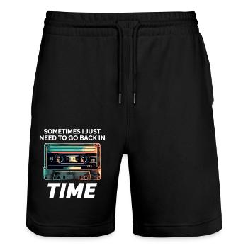 Vintage-Kassette aus den 80ern: Zeitreise mit Stil - Stanley/Stella Unisex Bio Joggingshorts Trainer  - Schwarz - Vorne - Nik (191cm) & Marisol (170cm)