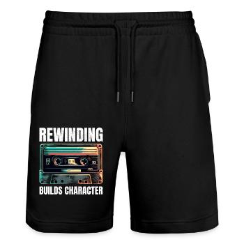 Vintage Cassette Tape Art: Rewinding 80s Nostalgia - Stanley/Stella Trainer Unisex Organic Jogging Shorts - black - Front - Nik (191cm) & Marisol (170cm)