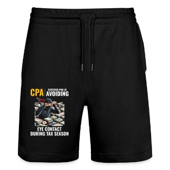 CPA Ninja: Stealth-Modus in der Steuersaison - Stanley/Stella Unisex Bio Joggingshorts Trainer  - Schwarz - Vorne - Nik (191cm) & Marisol (170cm)