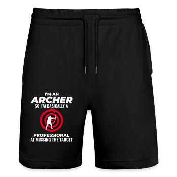 Bogenschießen Ziele Bogenschütze Bullseye Schießsport - Stanley/Stella Unisex Bio Joggingshorts Trainer  - Schwarz - Vorne - Nik (191cm) & Marisol (170cm)