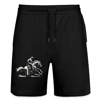 Barrel-Racing-Dynamik - Stanley/Stella Unisex Bio Joggingshorts Trainer  - Schwarz - Vorne - Nik (191cm) & Marisol (170cm)
