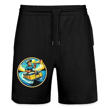 Nautical Captain Joy - Stanley/Stella Trainer Unisex Organic Jogging Shorts - black - Front - Nik (191cm) & Marisol (170cm)