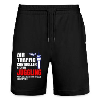 Air Traffic Controller ATC Aviation Humor Airplane - Stanley/Stella Trainer Unisex Organic Jogging Shorts - black - Front - Nik (191cm) & Marisol (170cm)