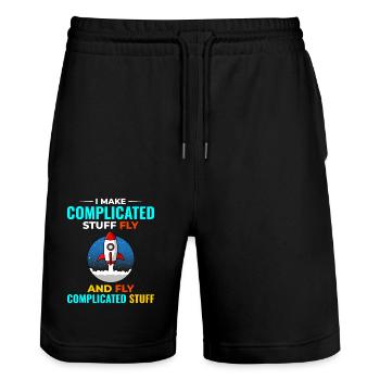 Luft- und Raumfahrtingenieur Raumfahrtraketenwissenschaftler - Stanley/Stella Unisex Bio Joggingshorts Trainer  - Schwarz - Vorne - Nik (191cm) & Marisol (170cm)