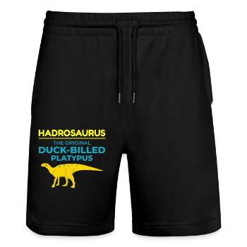 Hadrosaurus Dinosaurier Dino Paläontologe Fossil - Stanley/Stella Unisex Bio Joggingshorts Trainer  - Schwarz - Vorne - Nik (191cm) & Marisol (170cm)