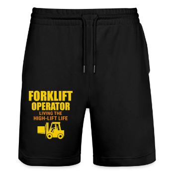 Forklift Operator Heavy Equipment Driver Funny - Stanley/Stella Trainer Unisex Organic Jogging Shorts - black - Front - Nik (191cm) & Marisol (170cm)