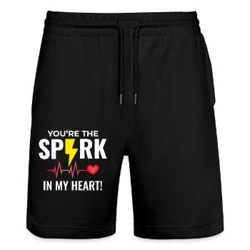 Electrician Valentine: Spark in My Heart - Stanley/Stella Trainer Unisex Organic Jogging Shorts - black - Front - Nik (191cm) & Marisol (170cm)