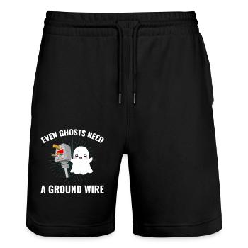 Electrician Halloween Ghost Ground Wire Fun - Stanley/Stella Trainer Unisex Organic Jogging Shorts - black - Front - Nik (191cm) & Marisol (170cm)