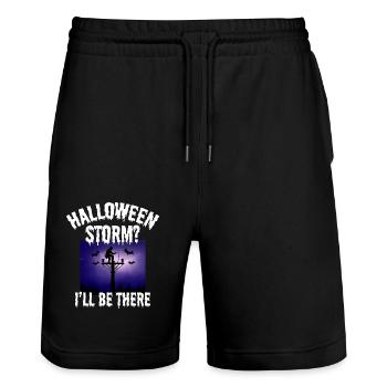 Halloween Storm? I’ll Be There – Lineman Halloween - Stanley/Stella Trainer Unisex Organic Jogging Shorts - black - Front - Nik (191cm) & Marisol (170cm)
