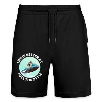 Jet Ski Full Throttle Watersports Adventure Ocean - Stanley/Stella Trainer Unisex Organic Jogging Shorts - black - Front - Nik (191cm) & Marisol (170cm)