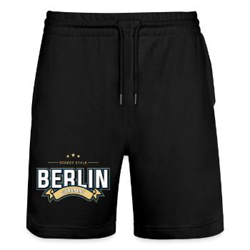 Berlin - Stanley/Stella Trainer Unisex Organic Jogging Shorts - black - Front - Nik (191cm) & Marisol (170cm)