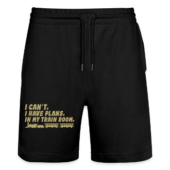 Ich kann nicht, ich habe Pläne in meinem Zugzimmer - Stanley/Stella Unisex Bio Joggingshorts Trainer  - Schwarz - Vorne - Nik (191cm) & Marisol (170cm)