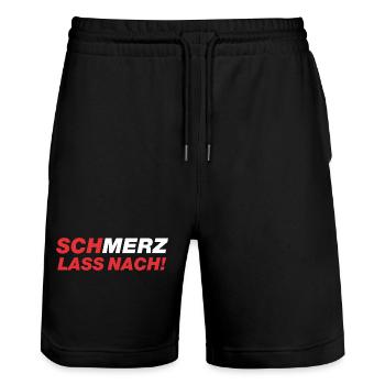 SchMerz lass nach - nein zu Merz - Stanley/Stella Unisex Bio Joggingshorts Trainer  - Schwarz - Vorne - Nik (191cm) & Marisol (170cm)