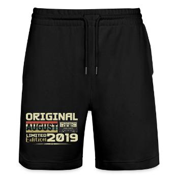 August 2019 - Born in August 2019 Built in August 2019 - Stanley/Stella Trainer Unisex Organic Jogging Shorts - black - Front - Nik (191cm) & Marisol (170cm)