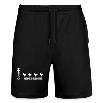 ich meine follower Hühner - Stanley/Stella Unisex Bio Joggingshorts Trainer  - Schwarz - Vorne - Nik (191cm) & Marisol (170cm)