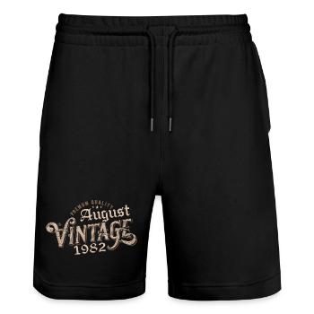 Geschenk August 1982 Geburtstag August 1982 August - Stanley/Stella Unisex Bio Joggingshorts Trainer  - Schwarz - Vorne - Nik (191cm) & Marisol (170cm)