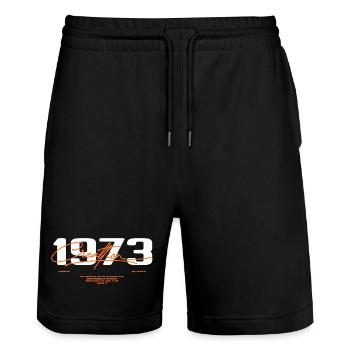 1973 Vintage Retro 1973 Geburtstagsgeschenk 1973 - Stanley/Stella Unisex Bio Joggingshorts Trainer  - Schwarz - Vorne - Nik (191cm) & Marisol (170cm)