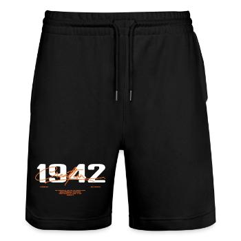 1942 Vintage Retro 1942 Geburtstagsgeschenk 1942 - Stanley/Stella Unisex Bio Joggingshorts Trainer  - Schwarz - Vorne - Nik (191cm) & Marisol (170cm)