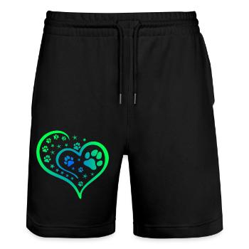 Buntes Herz mit Pfoten und Sternen - Stanley/Stella Unisex Bio Joggingshorts Trainer  - Schwarz - Vorne - Nik (191cm) & Marisol (170cm)