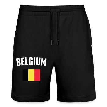Belgische Flagge - Stanley/Stella Unisex Bio Joggingshorts Trainer  - Schwarz - Vorne - Nik (191cm) & Marisol (170cm)