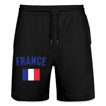 France Flag - Stanley/Stella Trainer Unisex Organic Jogging Shorts - black - Front - Nik (191cm) & Marisol (170cm)