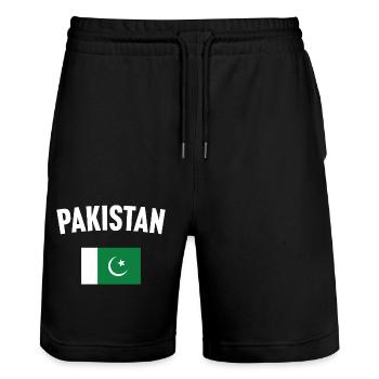 Pakistan Flag - Stanley/Stella Trainer Unisex Organic Jogging Shorts - black - Front - Nik (191cm) & Marisol (170cm)