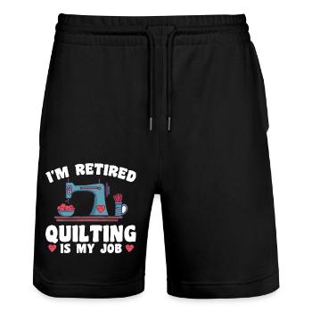Quilten Frauen Mama Oma Stich Näherin Quilter - Stanley/Stella Unisex Bio Joggingshorts Trainer  - Schwarz - Vorne - Nik (191cm) & Marisol (170cm)