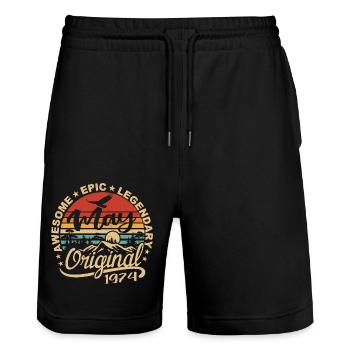 Birthday May 1974 May | Gift May 1974 - Stanley/Stella Trainer Unisex Organic Jogging Shorts - black - Front - Nik (191cm) & Marisol (170cm)