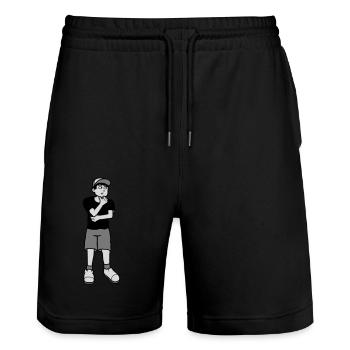 Junge überlegt Pose - Stanley/Stella Unisex Bio Joggingshorts Trainer  - Schwarz - Vorne - Nik (191cm) & Marisol (170cm)