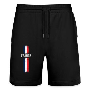 Flagge Frankreichs - Stanley/Stella Unisex Bio Joggingshorts Trainer  - Schwarz - Vorne - Nik (191cm) & Marisol (170cm)