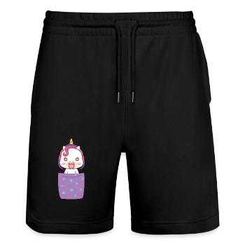 Süßes Einhorn in Brusttasche Lustig Unicorn - Stanley/Stella Unisex Bio Joggingshorts Trainer  - Schwarz - Vorne - Nik (191cm) & Marisol (170cm)
