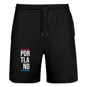 Portland USA City Vertical Wordmark - Stanley/Stella Trainer Unisex Organic Jogging Shorts - black - Front - Nik (191cm) & Marisol (170cm)