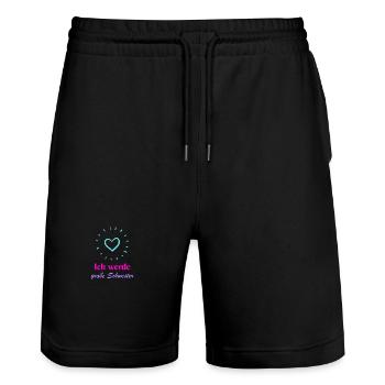 Ich werde große Schwester von einem Bruder - Stanley/Stella Unisex Bio Joggingshorts Trainer  - Schwarz - Vorne - Nik (191cm) & Marisol (170cm)
