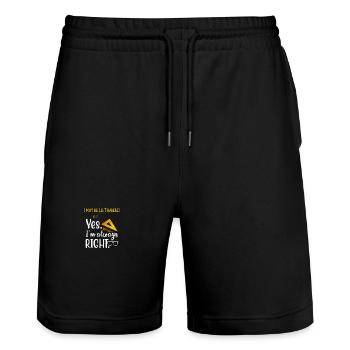 Ich bin zwar Linkshänder, aber ich habe immer Recht, wenn ich sage: - Stanley/Stella Unisex Bio Joggingshorts Trainer  - Schwarz - Vorne - Nik (191cm) & Marisol (170cm)