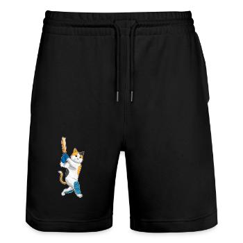 Katze Cricket Cricketschläger - Stanley/Stella Unisex Bio Joggingshorts Trainer  - Schwarz - Vorne - Nik (191cm) & Marisol (170cm)