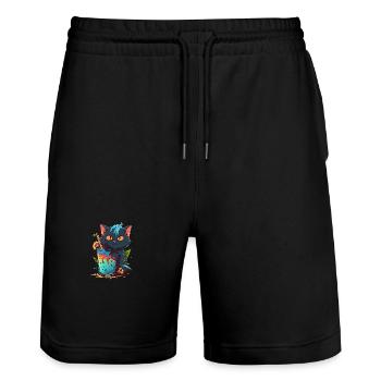 Super mignon Cat boit un cocktail - Short de jogging bio TRAINER Stanley/Stella unisexe - noir - Devant - Nik (191cm) & Marisol (170cm)