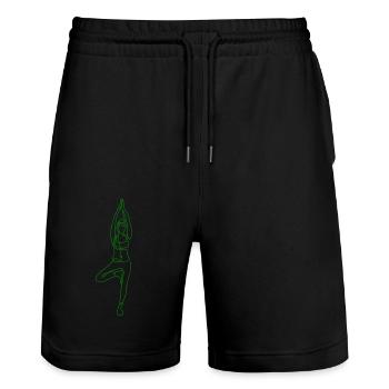 2 Yoga Vrikshasana or the Tree | 5th Green Flame - Stanley/Stella Trainer Unisex Organic Jogging Shorts - black - Front - Nik (191cm) & Marisol (170cm)