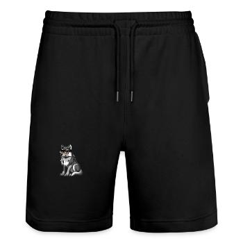 Wolf Cool Tier - Stanley/Stella Unisex Bio Joggingshorts Trainer  - Schwarz - Vorne - Nik (191cm) & Marisol (170cm)