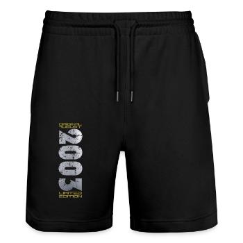 21. Geburtstag Original August 2003 Jahrgang 2003 - Stanley/Stella Unisex Bio Joggingshorts Trainer  - Schwarz - Vorne - Nik (191cm) & Marisol (170cm)