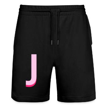 Letter j pink pop and modern - Stanley/Stella Trainer Unisex Organic Jogging Shorts - black - Front - Nik (191cm) & Marisol (170cm)