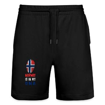 Norway is in my DNA Design/ Gift idea - Stanley/Stella Trainer Unisex Organic Jogging Shorts - black - Front - Nik (191cm) & Marisol (170cm)