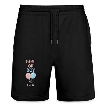 Gender Reveal Mädchen- oder Jungenbabyshower Schwangerschaft - Stanley/Stella Unisex Bio Joggingshorts Trainer  - Schwarz - Vorne - Nik (191cm) & Marisol (170cm)