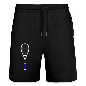Raquette de squash Tennis Multicolore Blanc Bleu - Short de jogging bio TRAINER Stanley/Stella unisexe - noir - Devant - Nik (191cm) & Marisol (170cm)