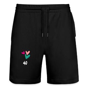 40. 40 JAHRE. 40-jähriges JUBILÄUM. GEBURTSTAG 40 JAHRE. - Stanley/Stella Unisex Bio Joggingshorts Trainer  - Schwarz - Vorne - Nik (191cm) & Marisol (170cm)