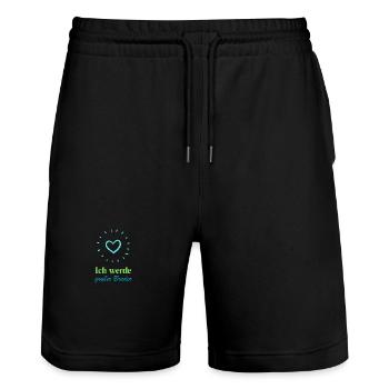 Ich werde großer Bruder von meinem Bruder - Stanley/Stella Unisex Bio Joggingshorts Trainer  - Schwarz - Vorne - Nik (191cm) & Marisol (170cm)