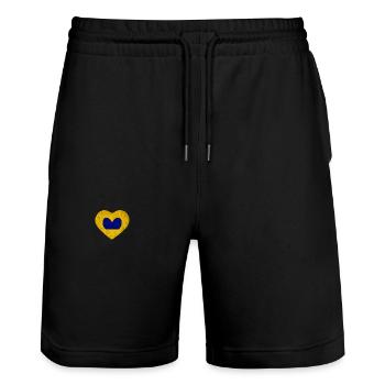 A heart for Ukraine - Stanley/Stella Trainer Unisex Organic Jogging Shorts - black - Front - Nik (191cm) & Marisol (170cm)