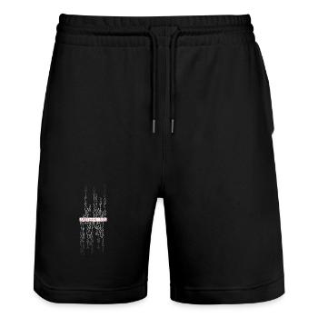 Antifascista Typo Collage rot/gradient - Stanley/Stella Unisex Bio Joggingshorts Trainer  - Schwarz - Vorne - Nik (191cm) & Marisol (170cm)